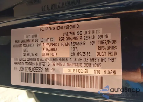 2018 Mazda Cx-5 Touring z USA, uszkodzony, nr VIN JM3KFBCM9J0398352